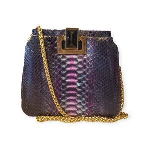 Black Wash Berry Snake Skin Shoulder Bag Sidra Chain Strap